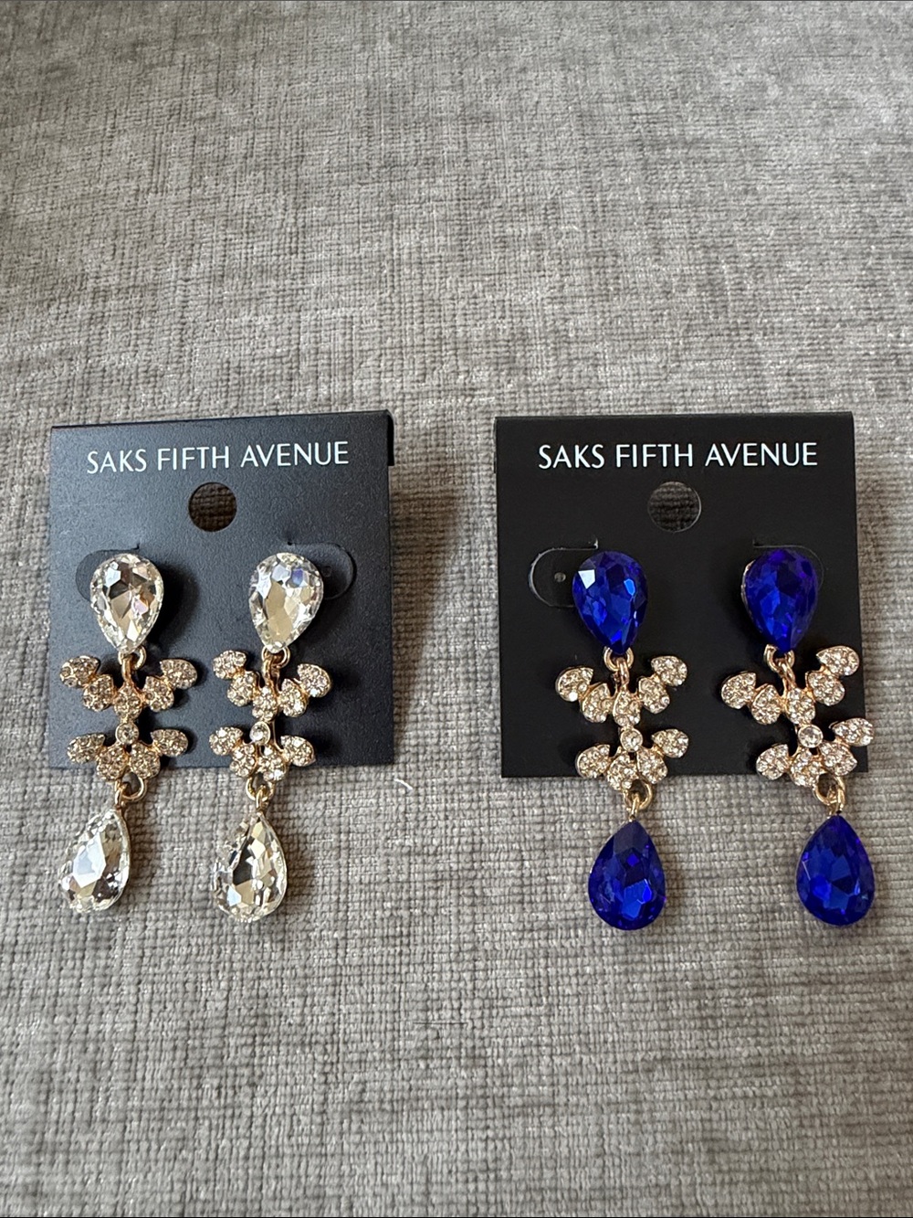 Saks Fifth Avenue Gold-Tone Earrings with Clear and Cobalt Blue Teardrops